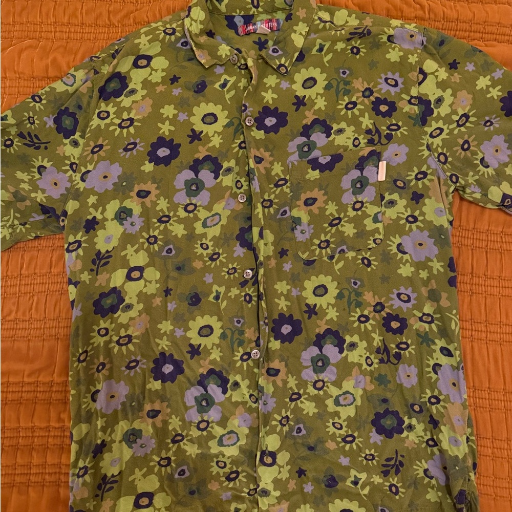 Floral Button-Up Shirt in Green and Purple
